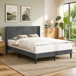 Sturdy Dark Grey Velvet Headboard Bed Frame 153 x 203 cm