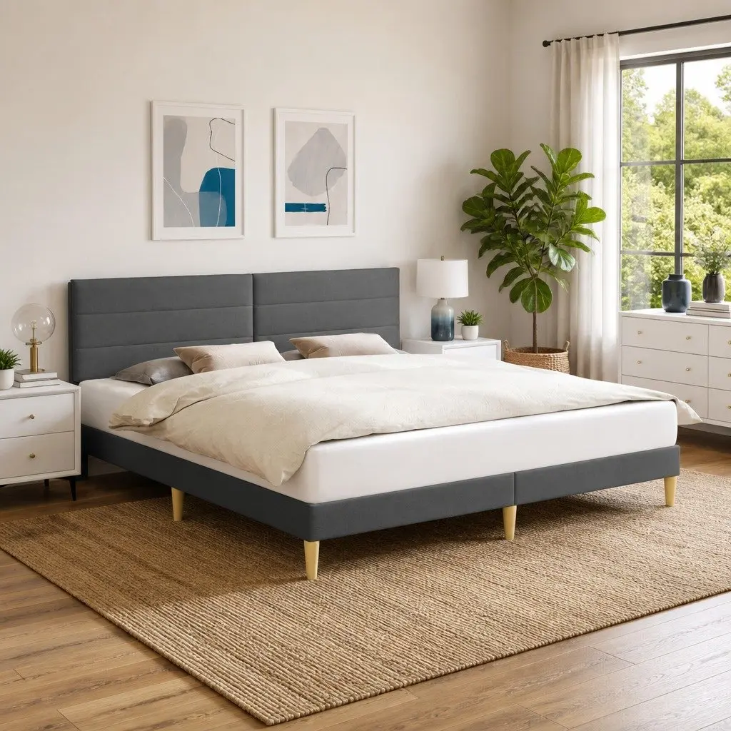 Grey Bed Frame with Headboard 180 x 200 cm