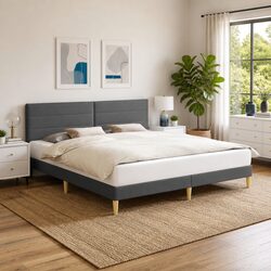 Stylish Grey Bed Frame with Headboard 180 x 200 cm