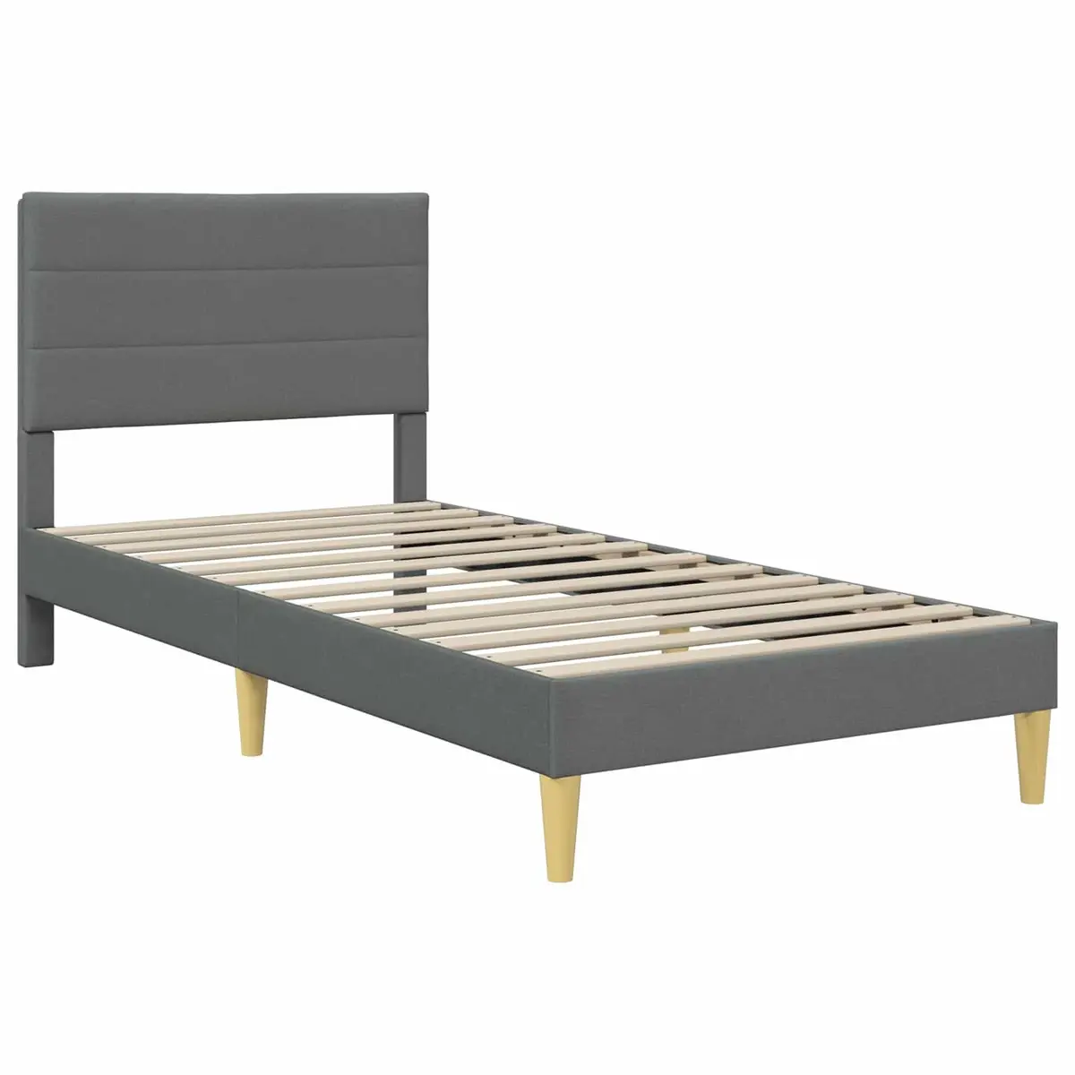 Bed Frame Plywood Fabric Upholstered Headboard Dark Grey 107 x 203 cm
