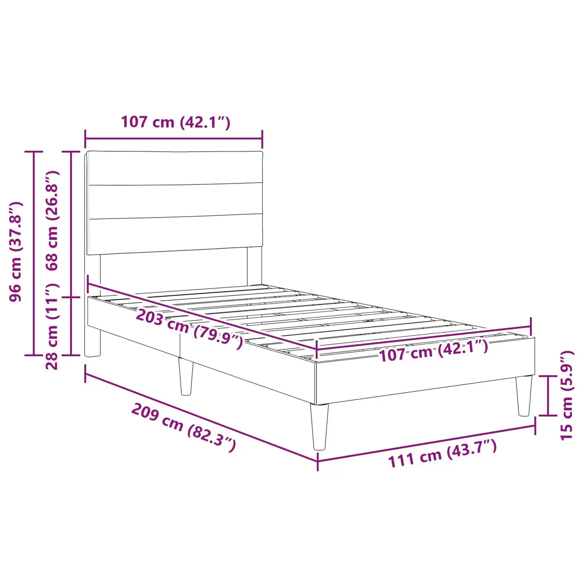 Bed Frame Plywood Fabric Upholstered Headboard Dark Grey 107 x 203 cm