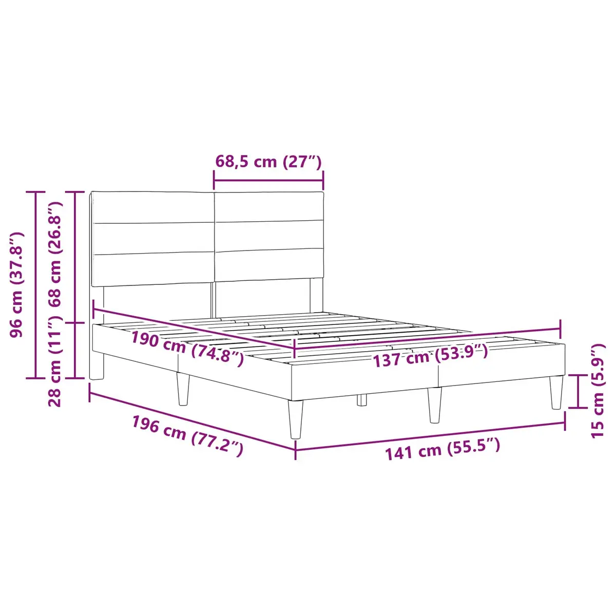 Bed Frame with Sturdy Dark Grey Fabric Headboard