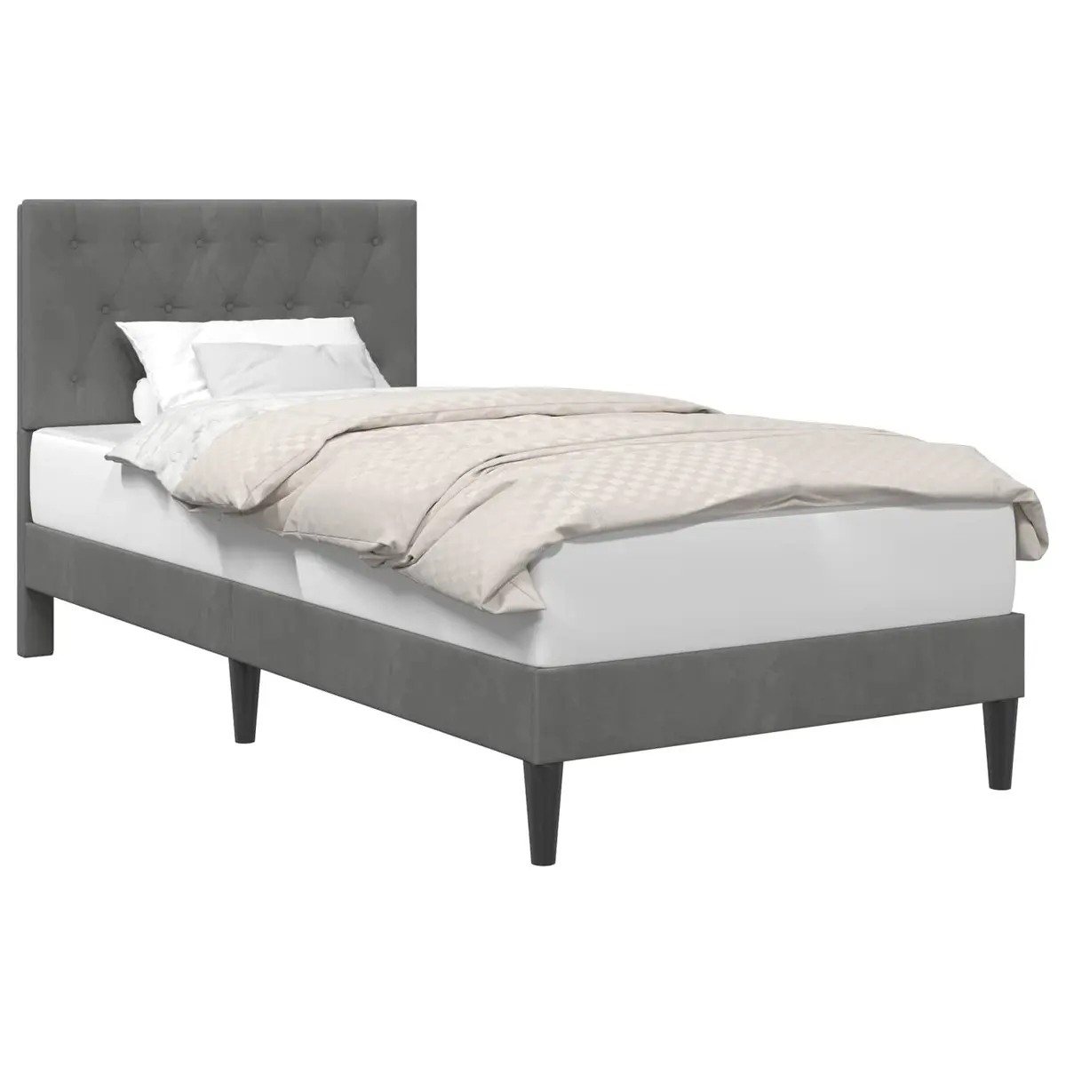 Dark Grey Velvet Bed Frame with Headboard