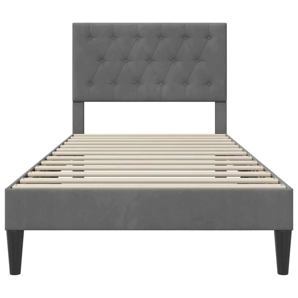Dark Grey Velvet Bed Frame with Headboard