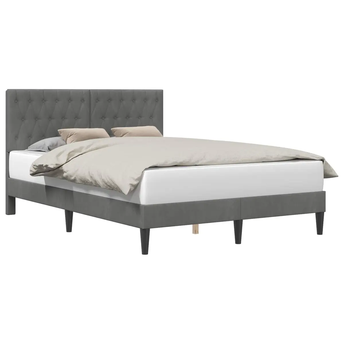 Velvet Bed Frame with Dark Grey Headboard
