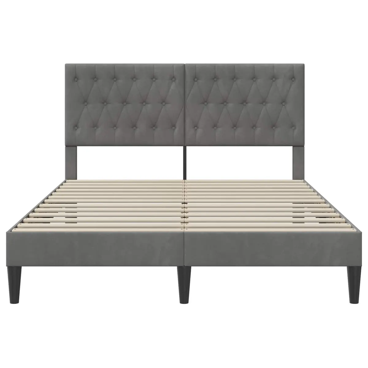 Dark Grey Velvet Headboard Bed Frame with Slatted Support