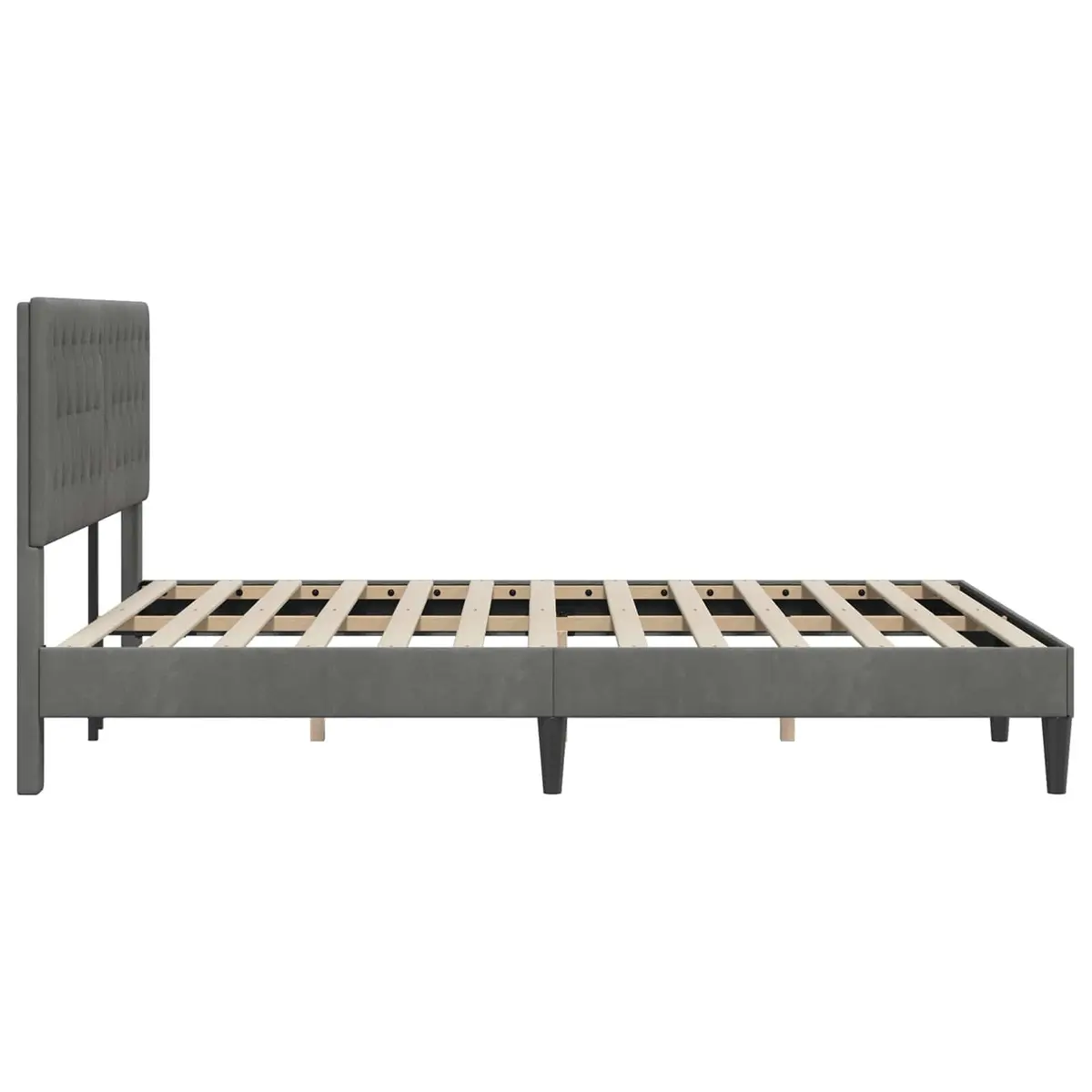 Dark Grey Velvet Headboard Bed Frame with Slatted Support