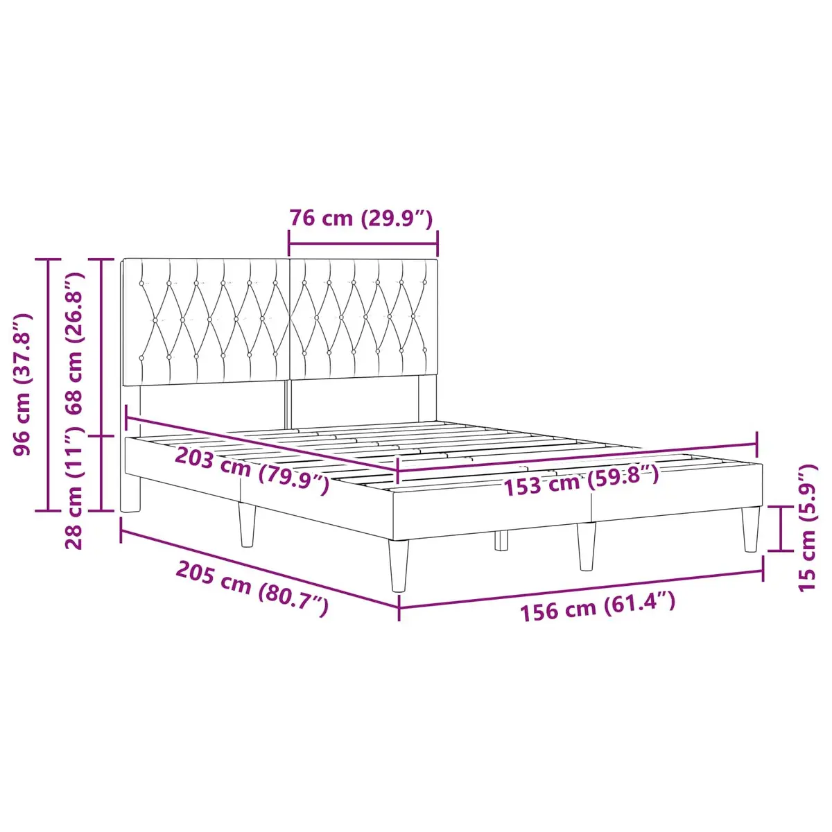 Dark Grey Velvet Headboard Bed Frame with Slatted Support