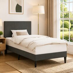 Durable Dark Grey Corduroy Bed Frame with Headboard