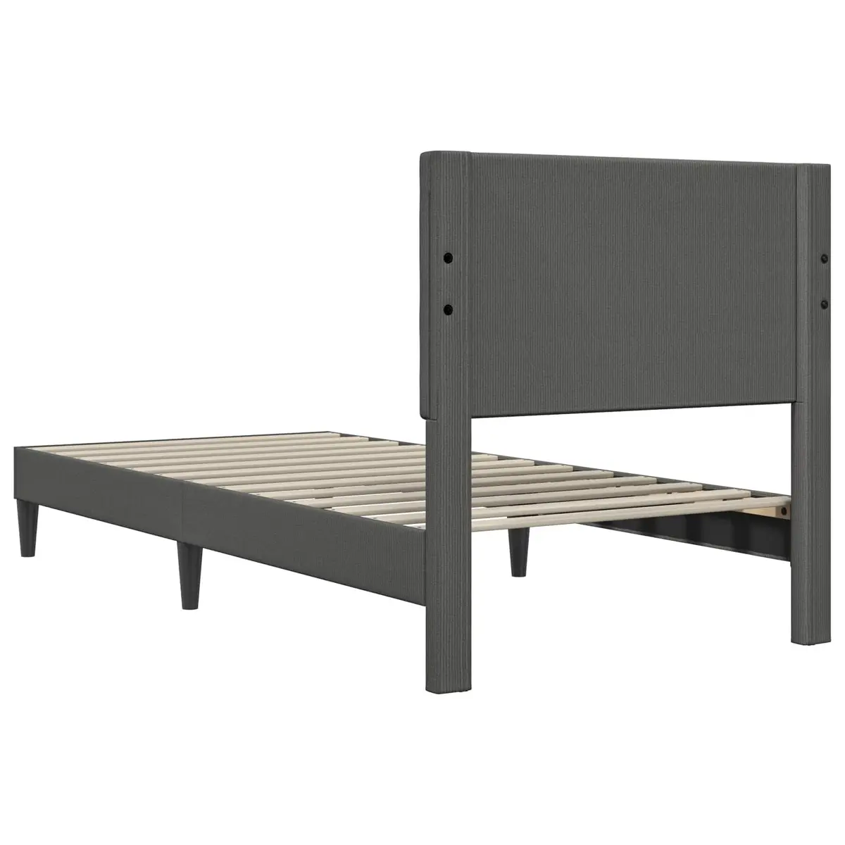 Dark Grey Corduroy Bed Frame with Headboard