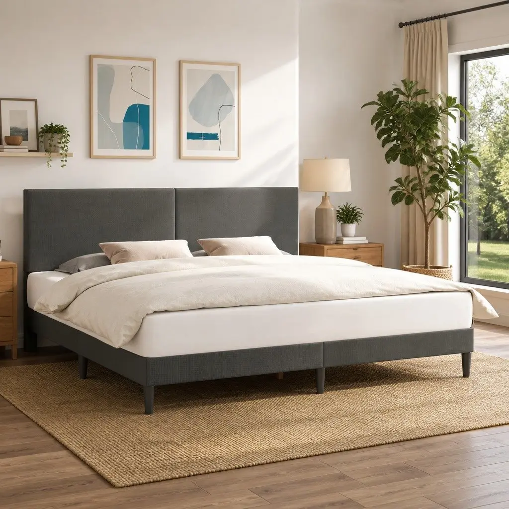 Dark Grey Bed Frame with Headboard 180 x 200 cm
