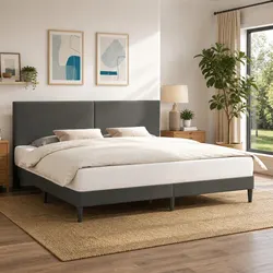 Durable Dark Grey Bed Frame with Headboard 180 x 200 cm
