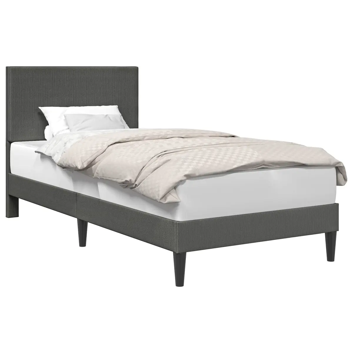Dark Grey Bed Frame with Corduroy Headboard