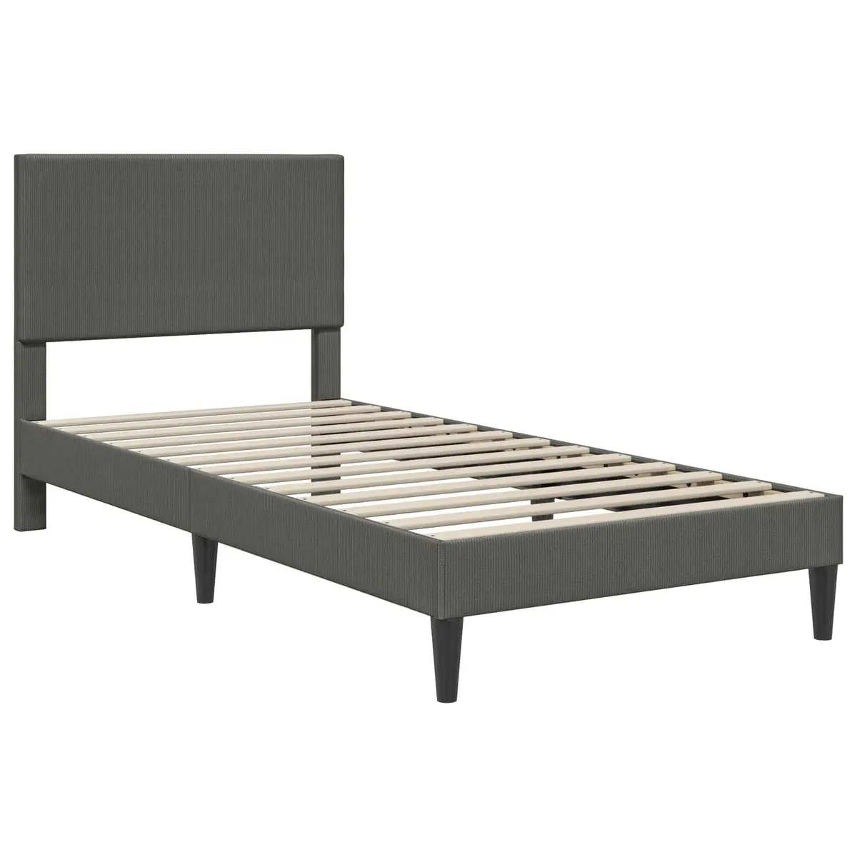 Dark Grey Bed Frame with Corduroy Headboard