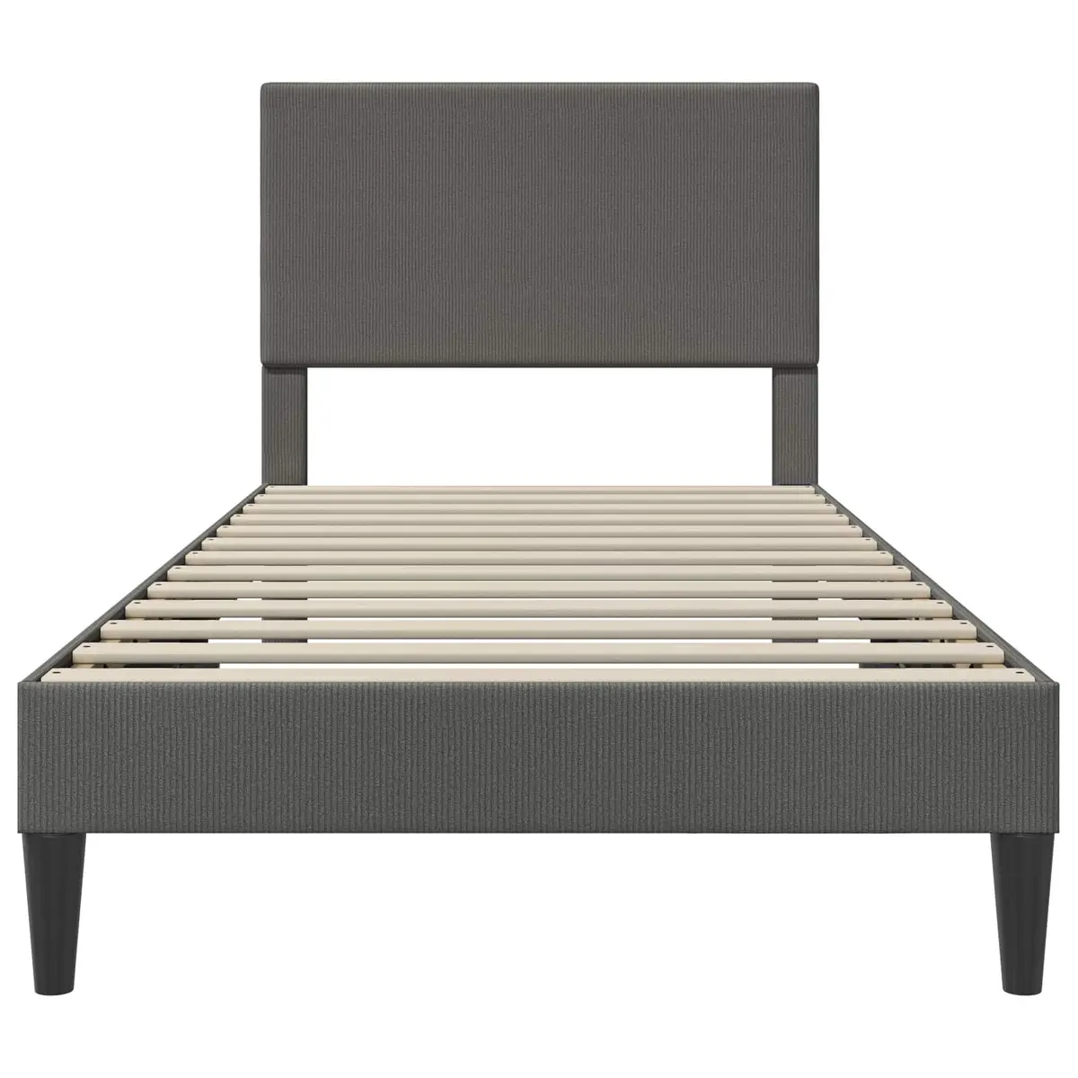 Dark Grey Bed Frame with Corduroy Headboard