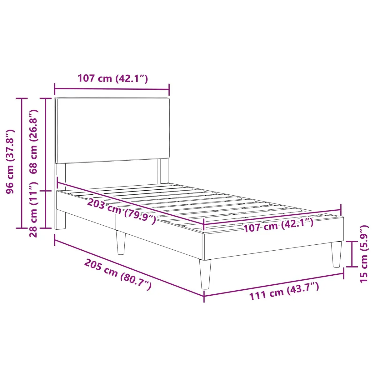 Dark Grey Bed Frame with Corduroy Headboard
