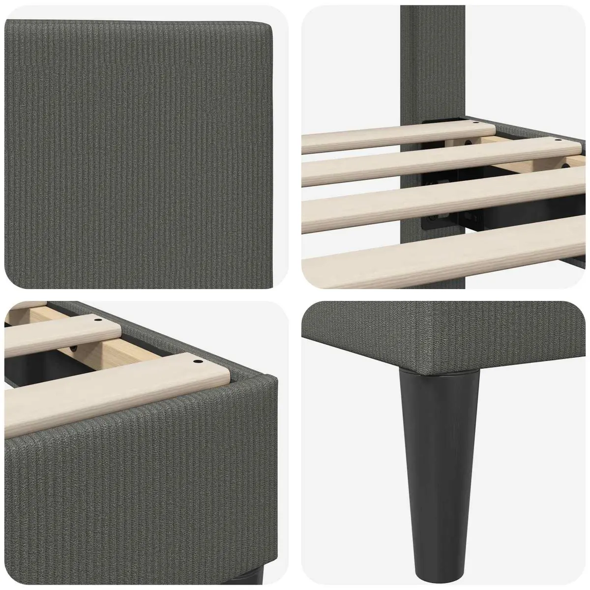 Bed Frame Corduroy Dark Grey 137 x 190 cm Modern
