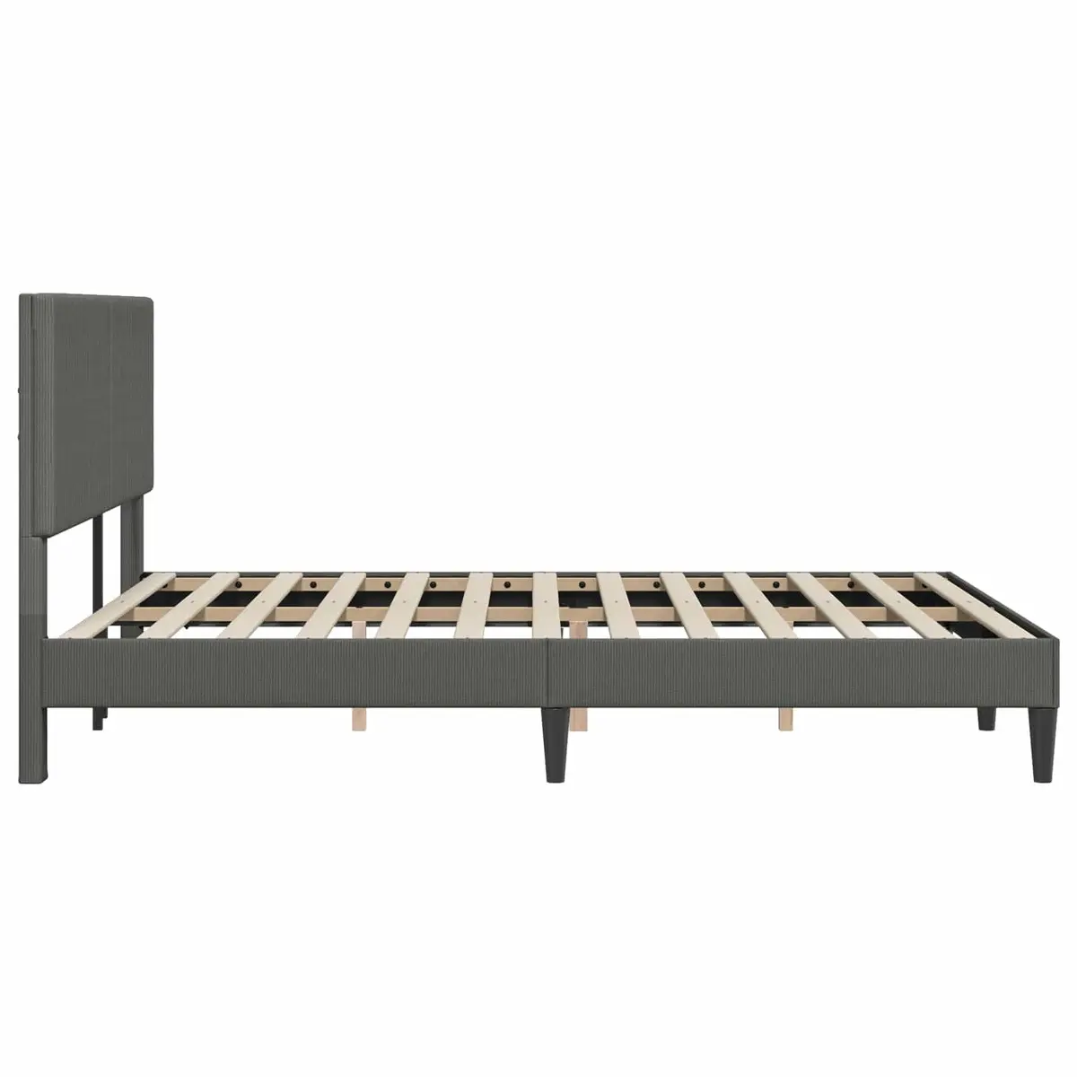 Dark Grey Corduroy Bed Frame with Headboard