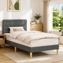 Durable Grey Bed Frame with Headboard 90 x 190 cm