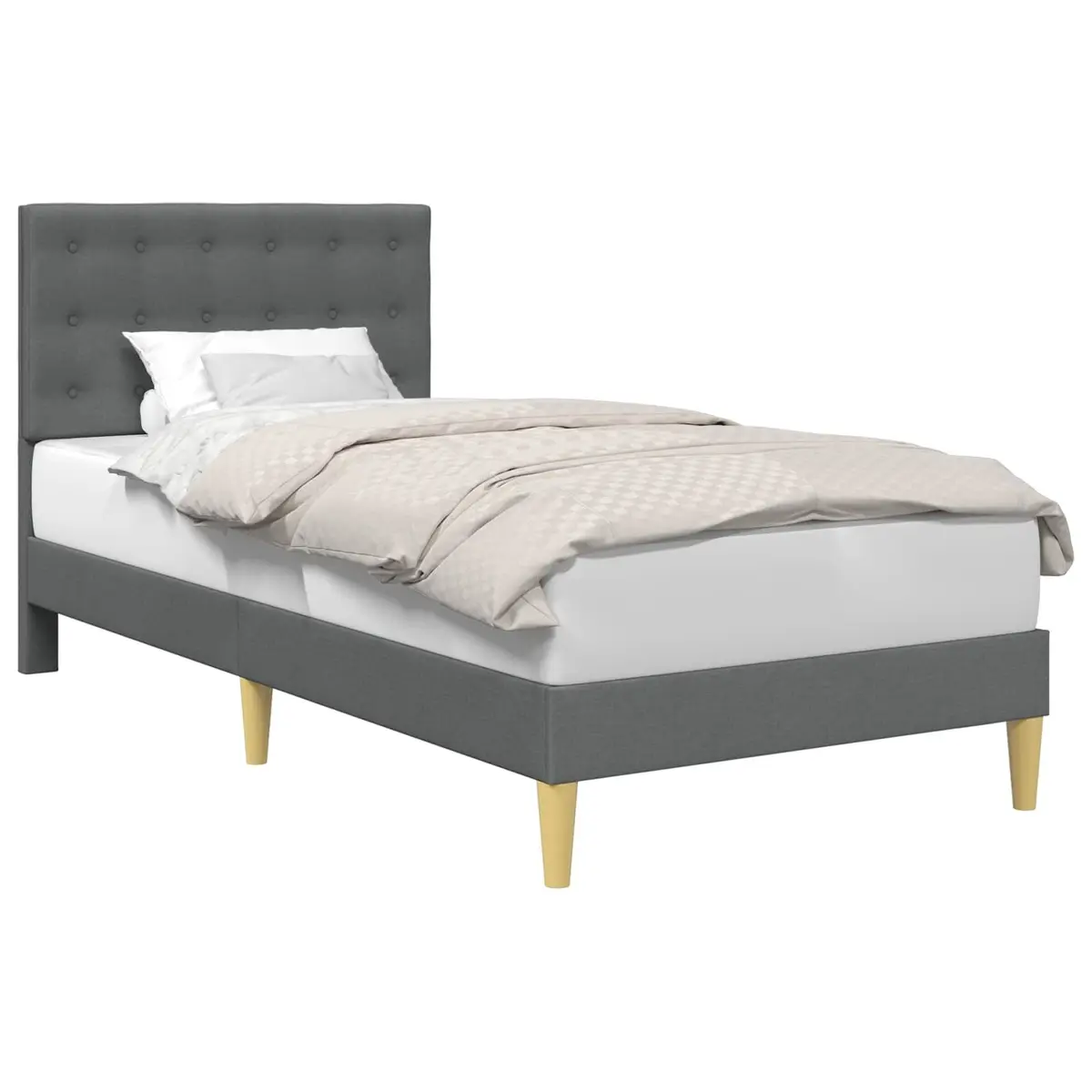 Grey Bed Frame with Headboard 90 x 190 cm