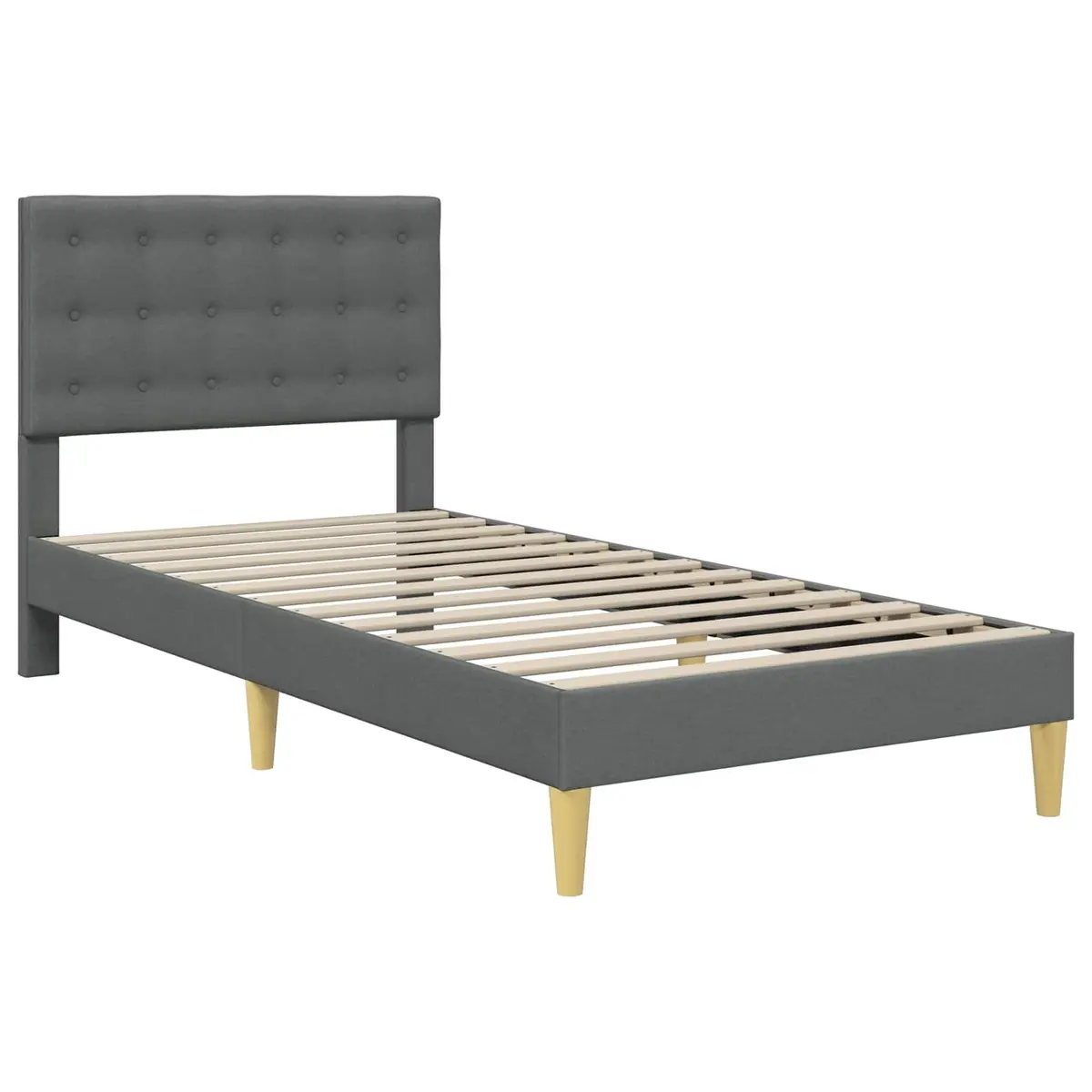 Bed Frame Plywood Fabric Headboard Dark Grey 107 x 203 cm