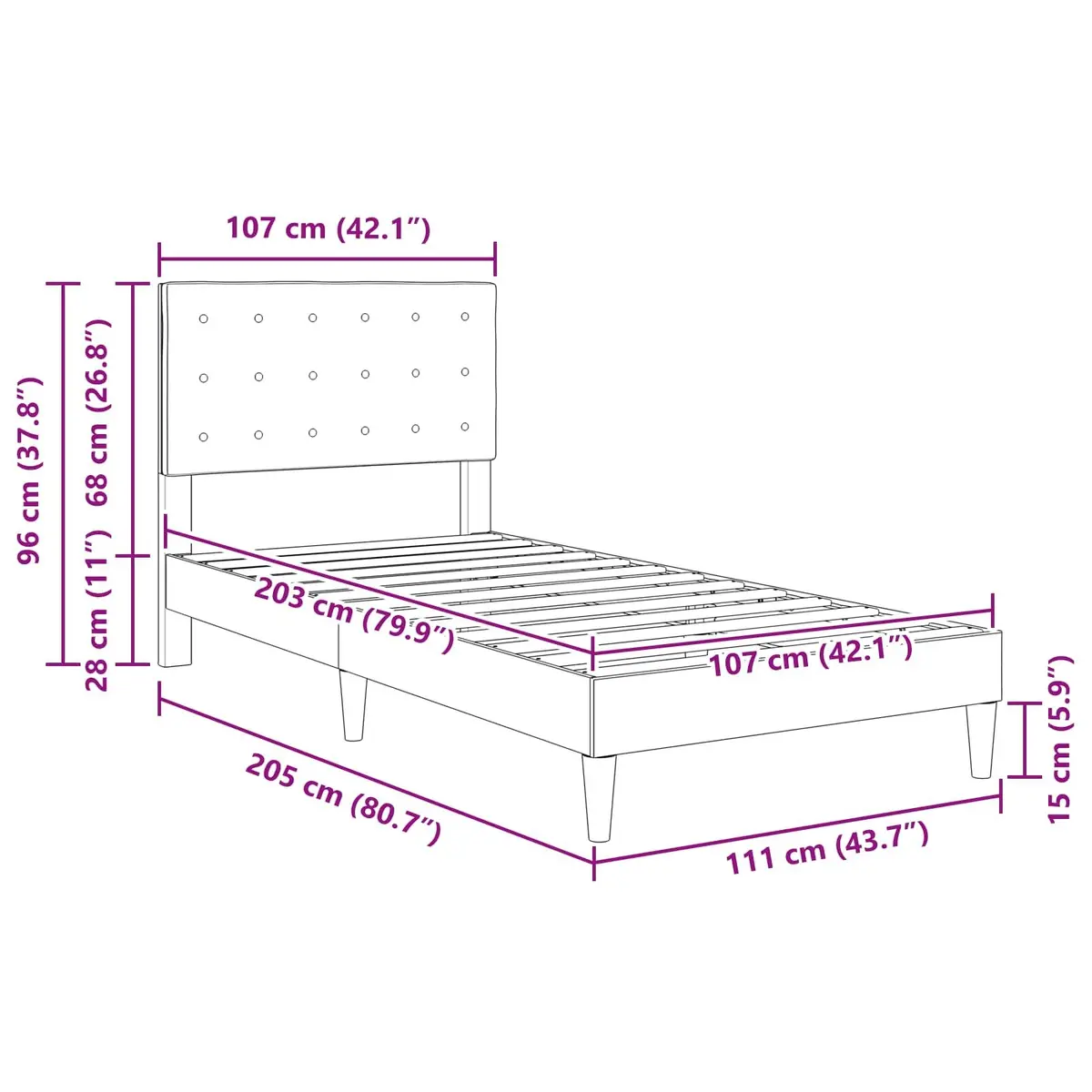 Bed Frame Plywood Fabric Headboard Dark Grey 107 x 203 cm