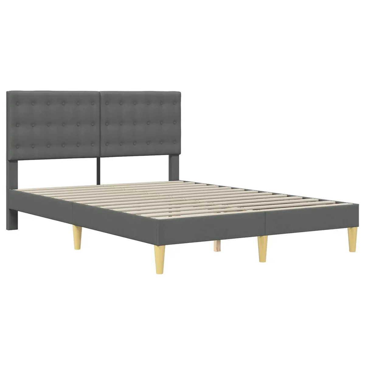 Dark Grey Bed Frame with Fabric Headboard 153 x 203 cm