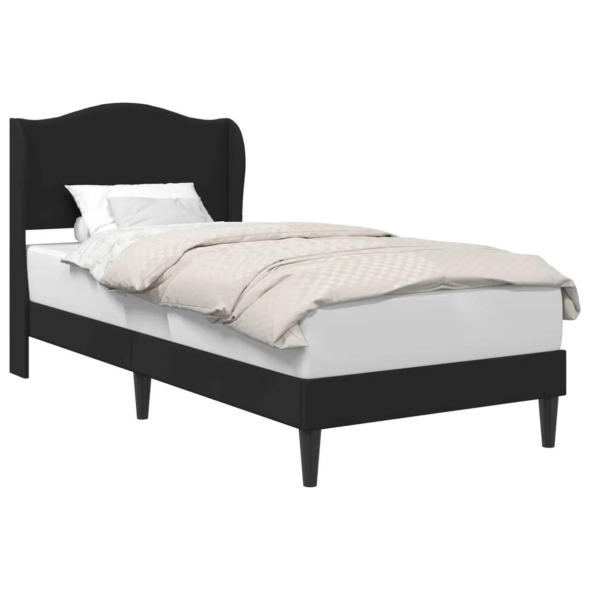 Black Bed Frame with Faux Leather Headboard