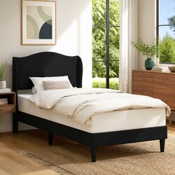 Black Modern Bed Frame with Headboard 107 x 203 cm