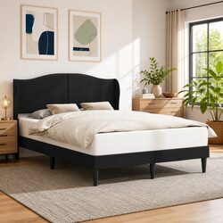 High-Quality Black Bed Frame with Headboard 137 x 190 cm