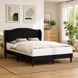 Stylish Black Faux Leather Bed Frame with Headboard
