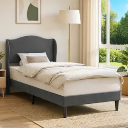Dark Grey Velvet Headboard Bed Frame 90 x 190 cm