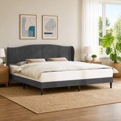 Sturdy Dark Grey Velvet Headboard Bed Frame 180 x 200 cm