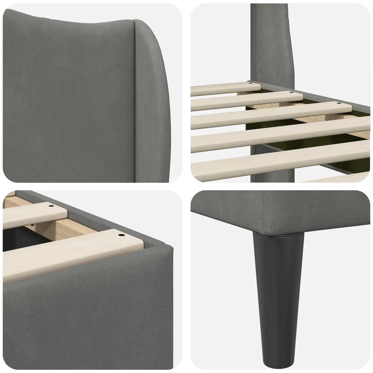 Bed Frame Velvet Headboard 180 x 200 cm Dark Grey Modern