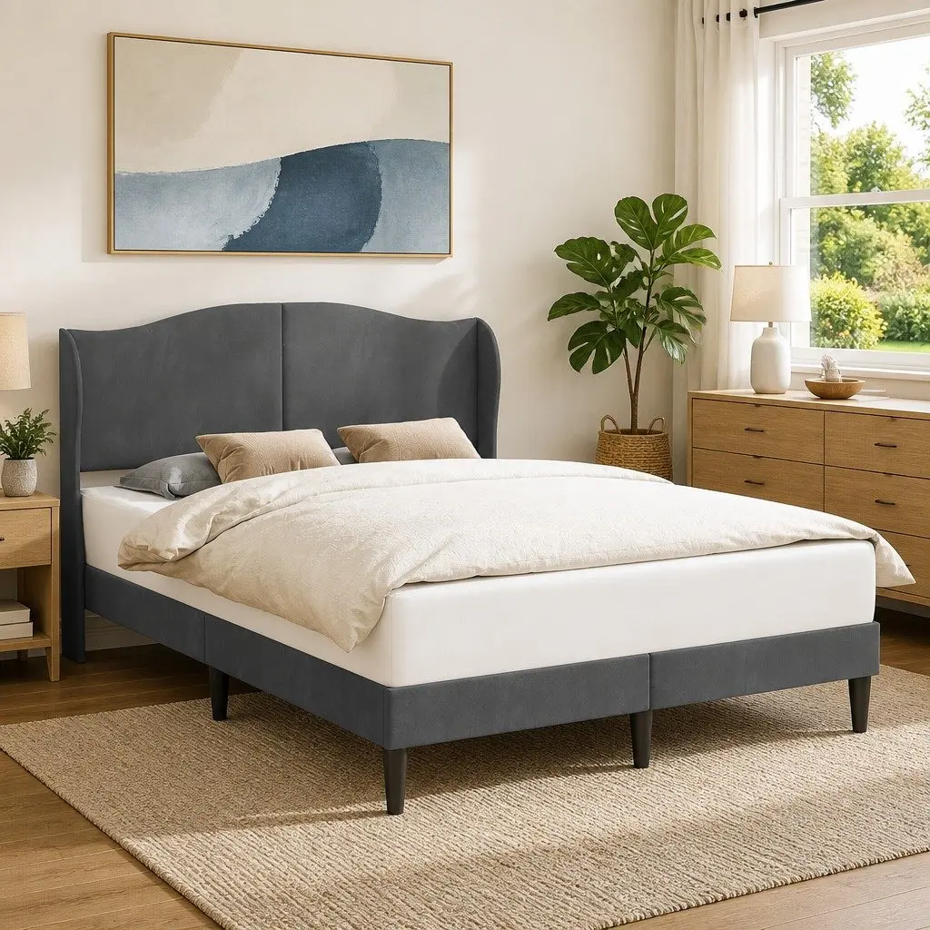 Dark Grey Velvet Bed Frame 137 x 190 cm