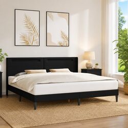 Stylish Black Faux Leather Bed Frame with LED Lights 180x200cm