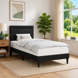 Black Bed Frame with LED Strip Lights 90 x 190 cm