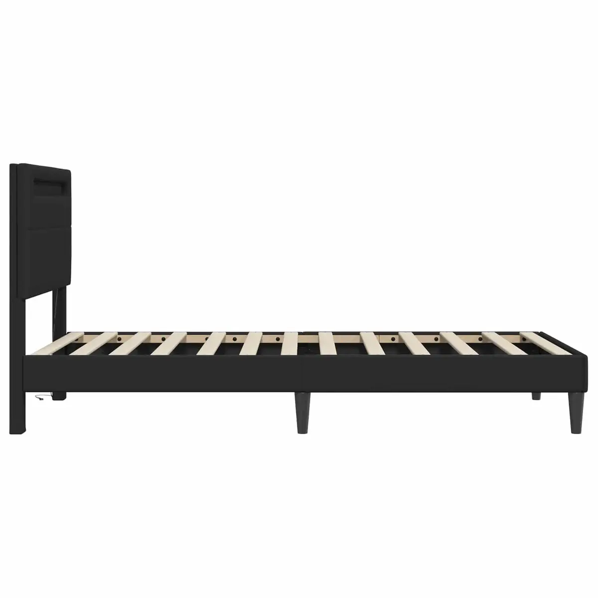 Bed Frame Plywood 90 x 190 cm Black Faux Leather Headboard with LED Strip Lights