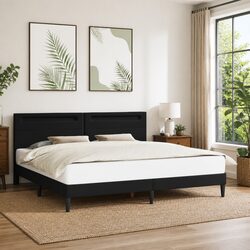 Sturdy Black Bed Frame with LED Strip Lights 180 x 200 cm