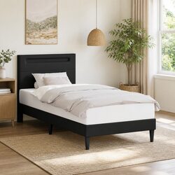 Modern Black Bed Frame with LED Strip Lights 107 x 203
