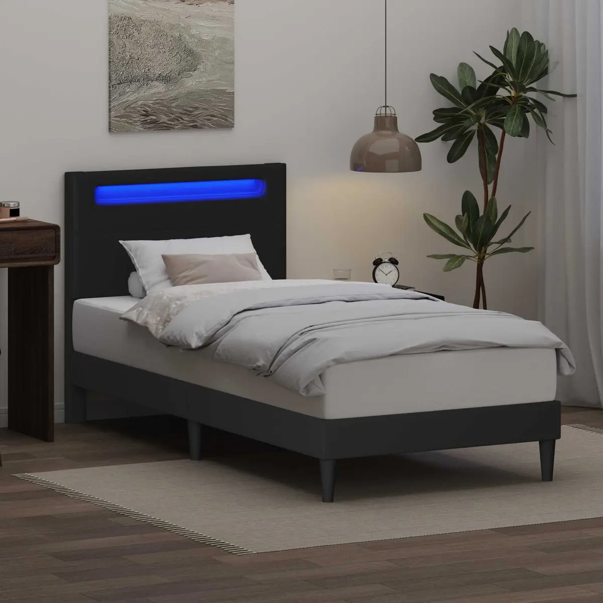 Black Bed Frame with LED Strip Lights 107 x 203