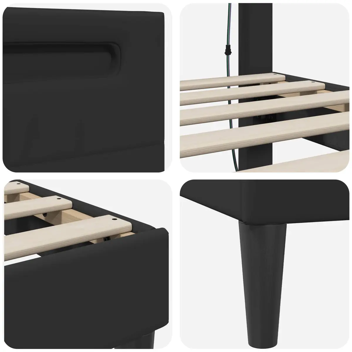 Black Bed Frame with LED Strip Lights, USB Powered