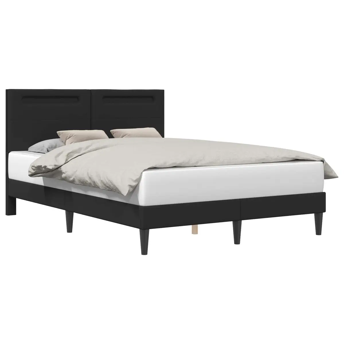 Black Bed Frame with LED Strip Lights USB Powered Modern Bedroom Faux Leather