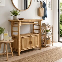 Stylish Brown Bamboo Console Table with Shelf