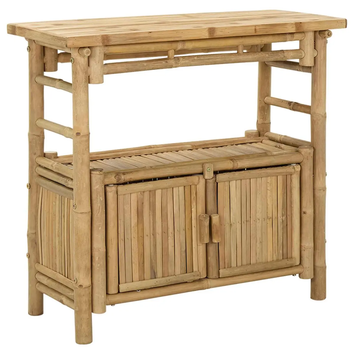 Brown Bamboo Console Table with Shelf