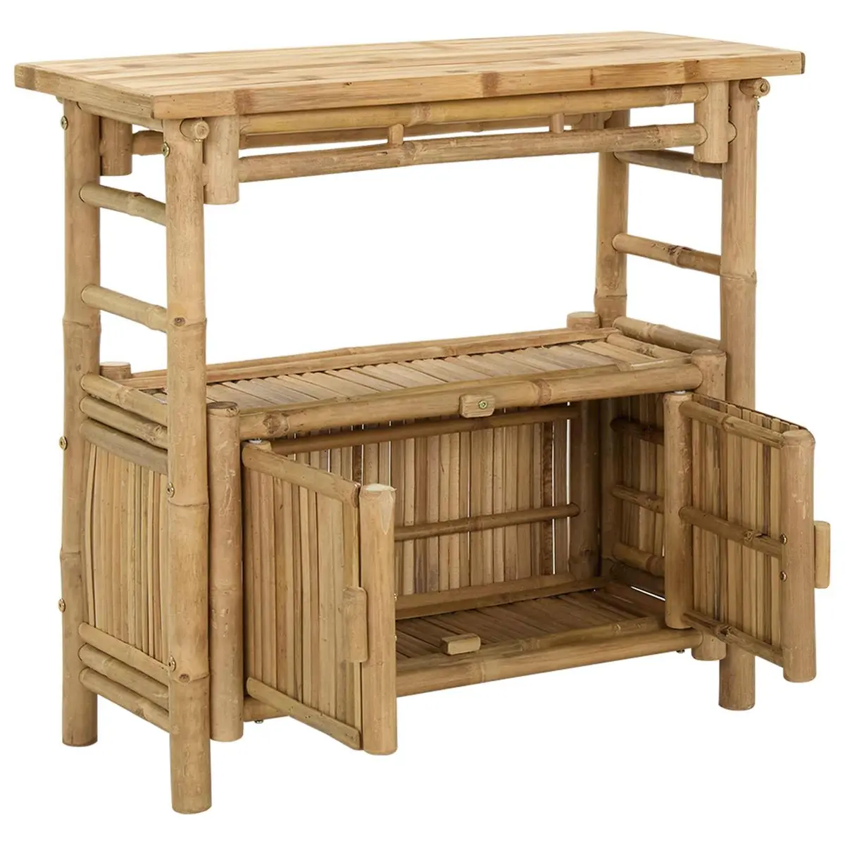 Brown Bamboo Console Table with Shelf