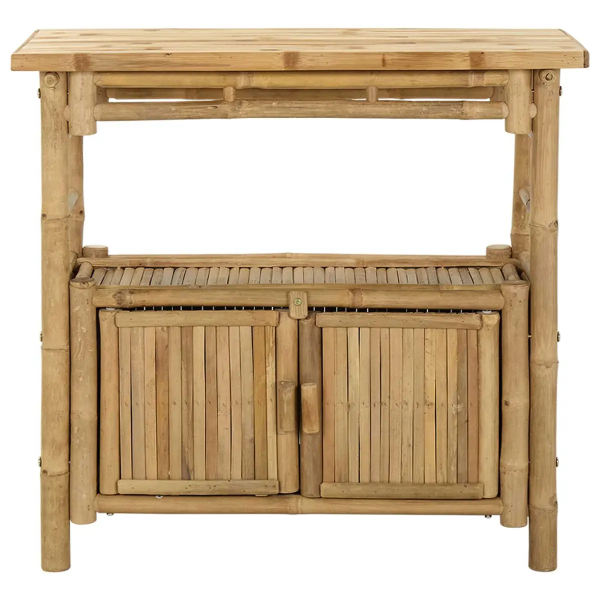 Brown Bamboo Console Table with Shelf