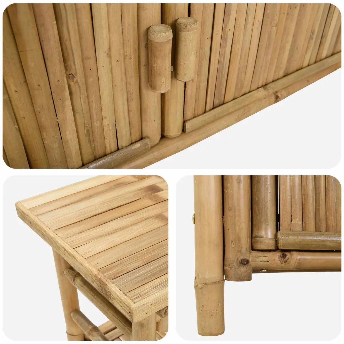 Brown Bamboo Console Table with Shelf