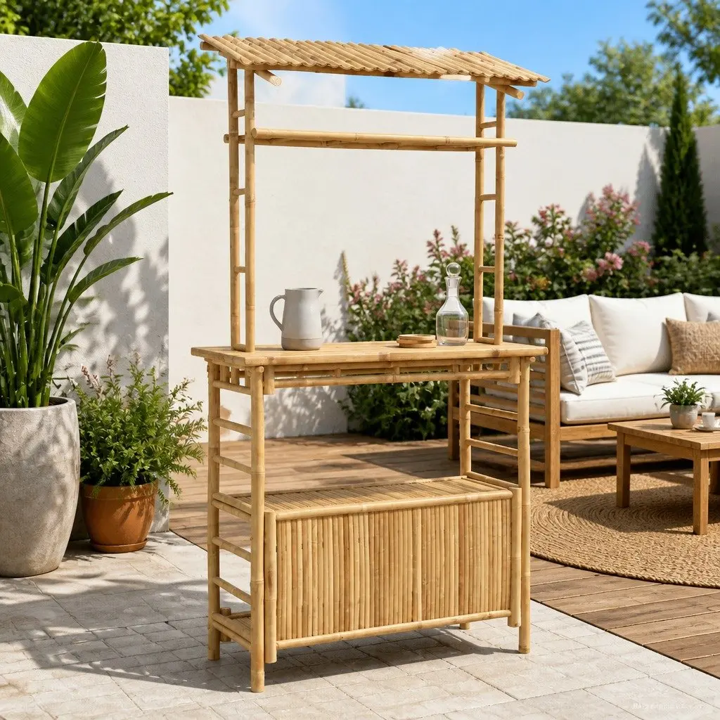 Natural Brown Bamboo Outdoor Bar Table 110 x 50 x 210 cm
