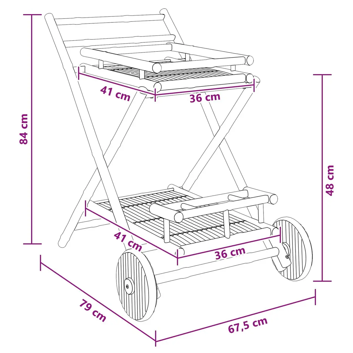 Bamboo Serving Trolley Brown 79 x 67.5 x 84 cm